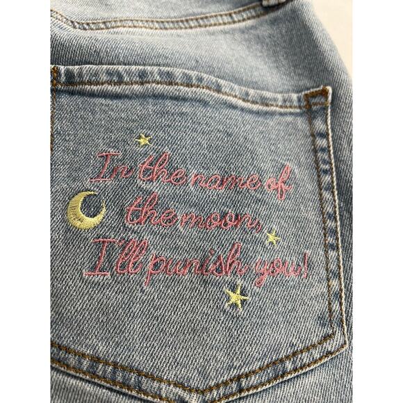 Sailor Moon Icons Embroidered Mom Jeans Size 1 Hot Topic Exclusive Cat Moon - Picture 14 of 16